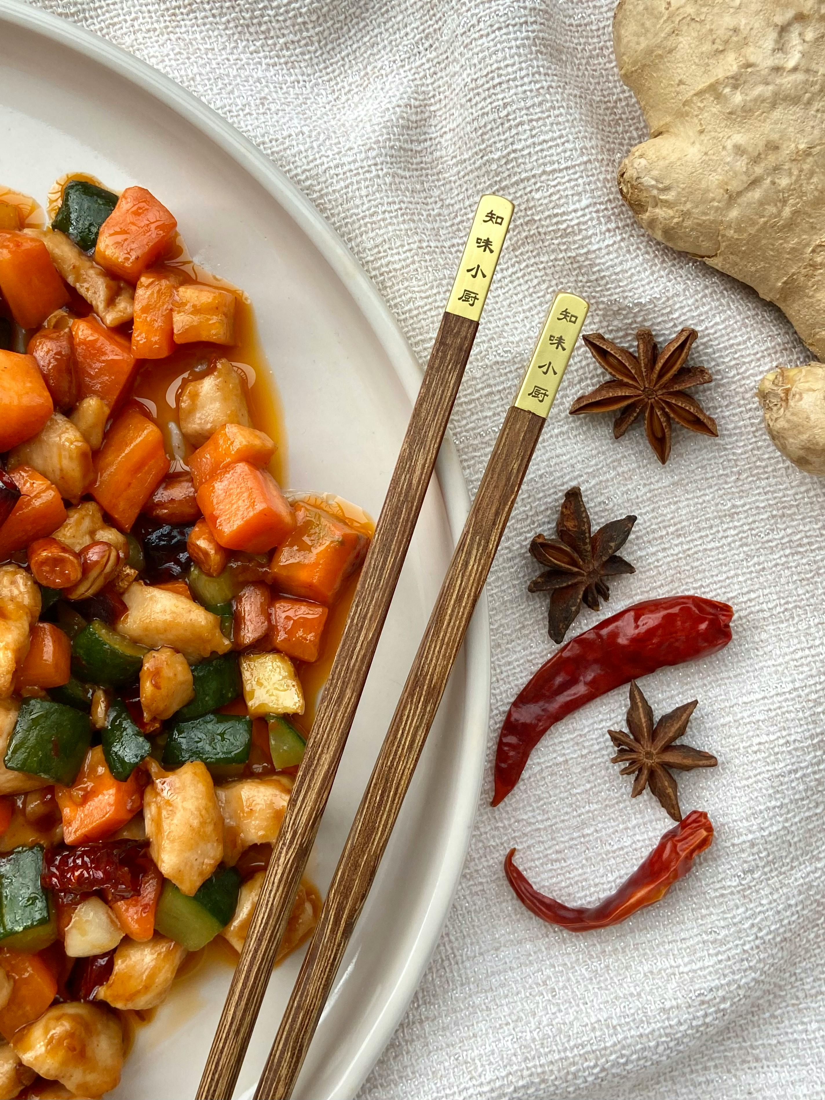 Chopsticks resting on chopstick holder